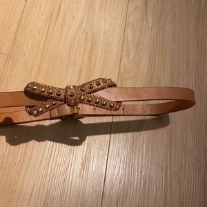 Brown belt with vegan leather bow and cute metal studs